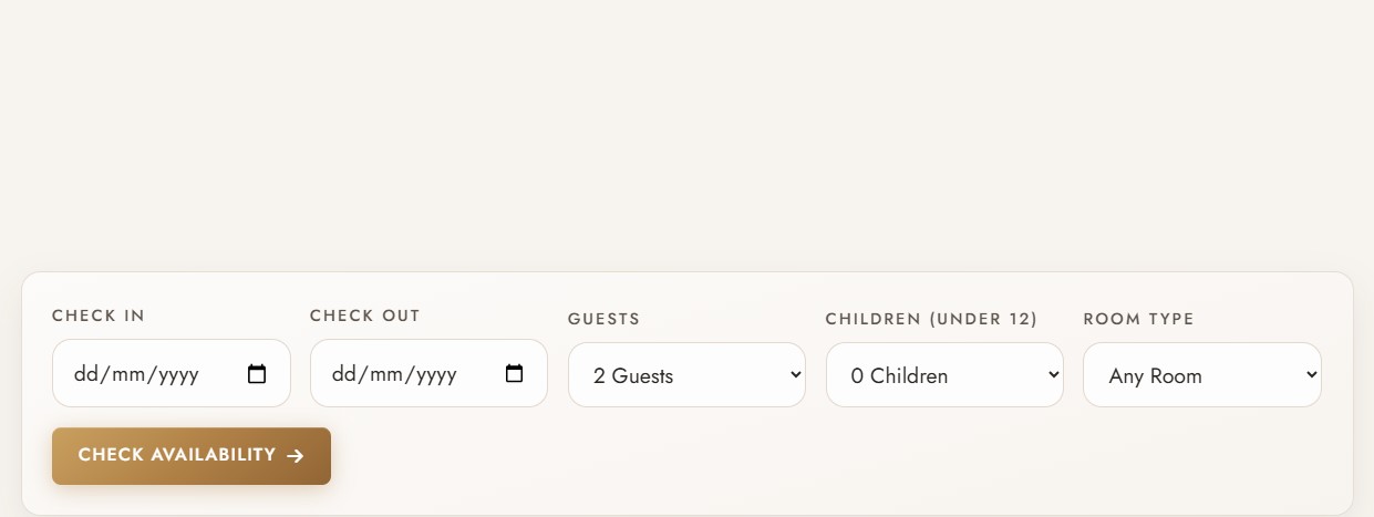 Hotel booking engine — check-in, guests, room type
